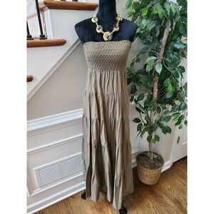Mudd Women's Solid Brown 100% Cotton Off the Shoulder Long Maxi Dress Size Small